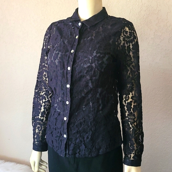 BCBG Maxazria black lace long sleeve top - Picture 1 of 5